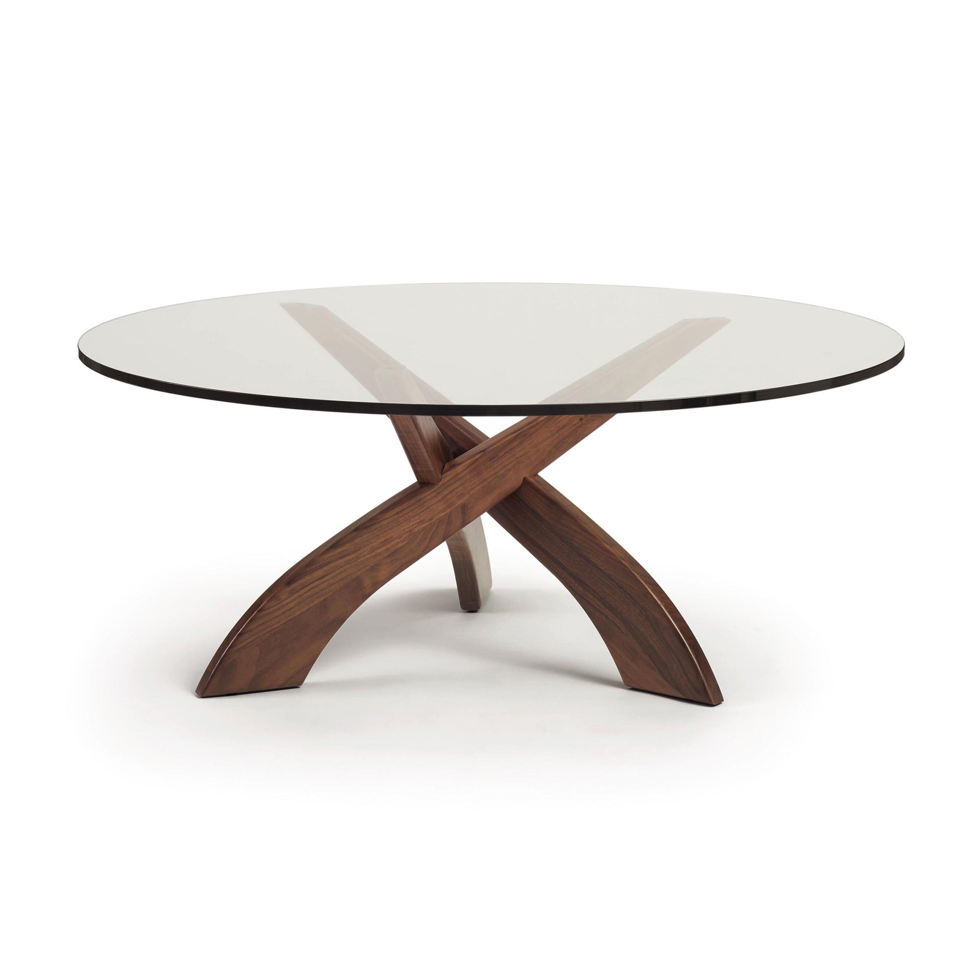 Coffee Table Interlocking Curved Legs and Round Glass Top