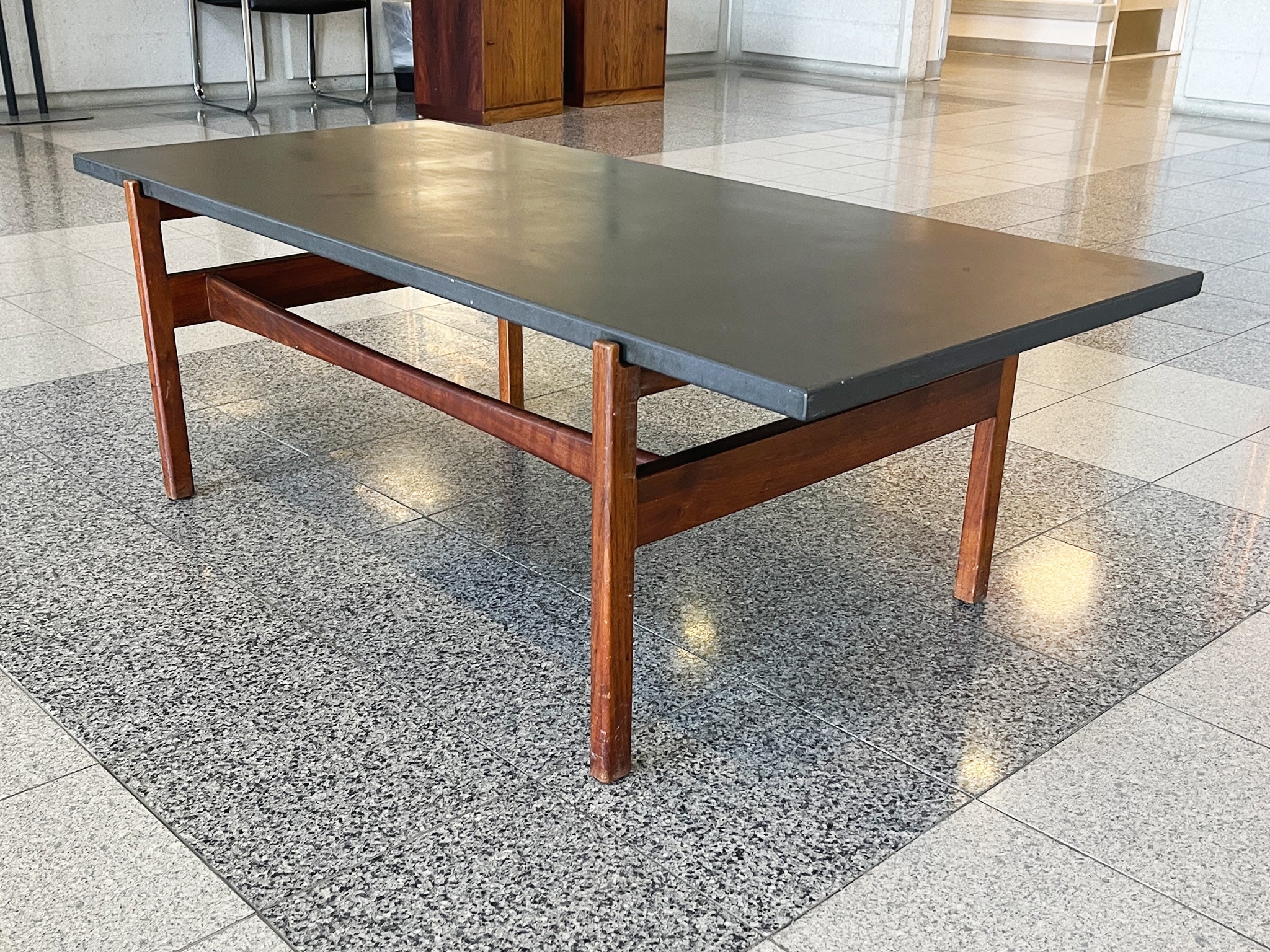 Coffee Table Jens Risom Design Wood Frame Charcoal Stone