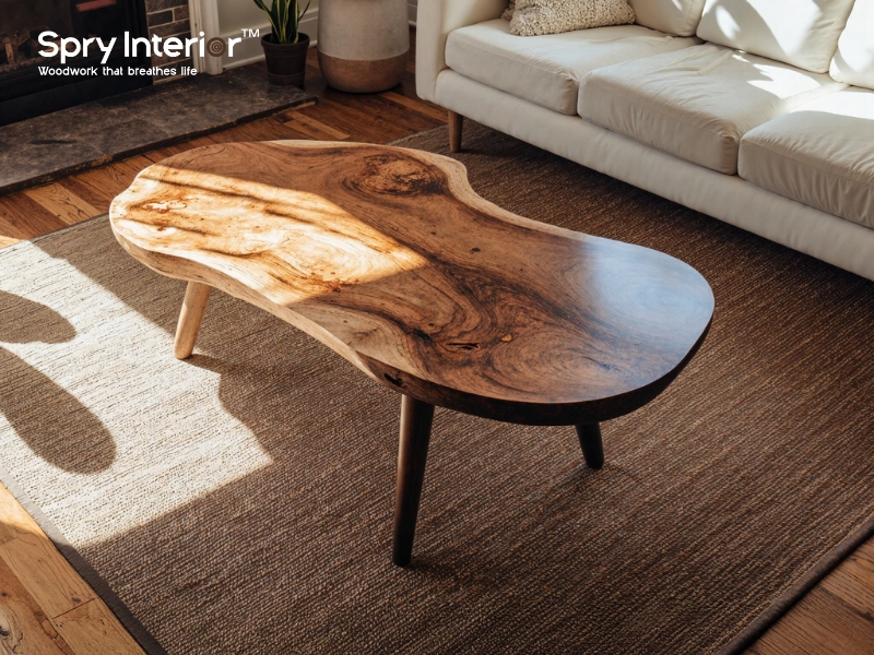 Coffee Table Live Edge Tripod Base Organic Wood Top