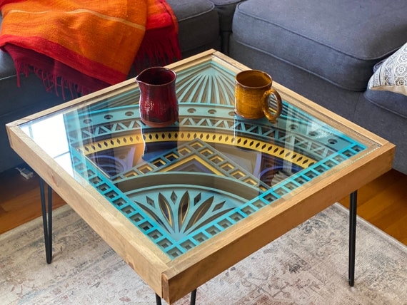 Coffee Table Mandala Pattern Layered Wood Art Square