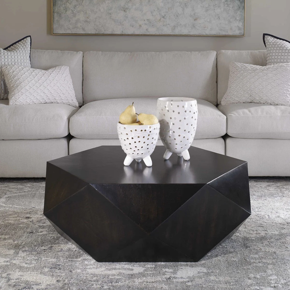 Coffee Table Matte Black Faceted Architectural Table