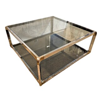 Coffee Table Mixed Metal Frame Two Tiered Glass Table