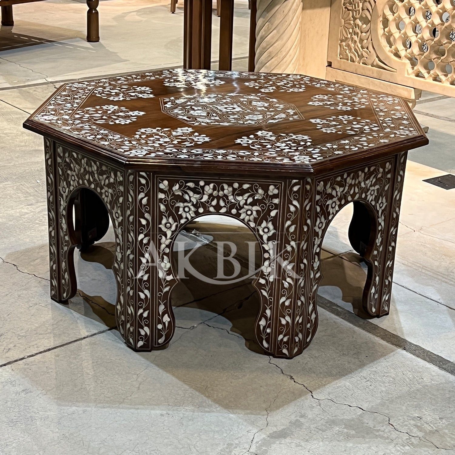 Coffee Table Moroccan Octagonal Floral Arabesque Inlay