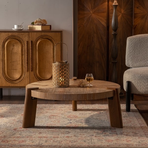 Coffee Table Notched Legs with Chunky Wood Support
