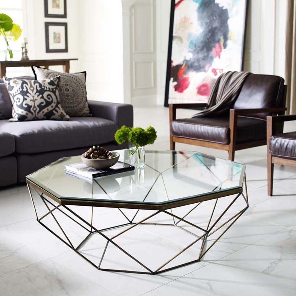 Coffee Table Octagonal Glass Top Antique Gold Frame