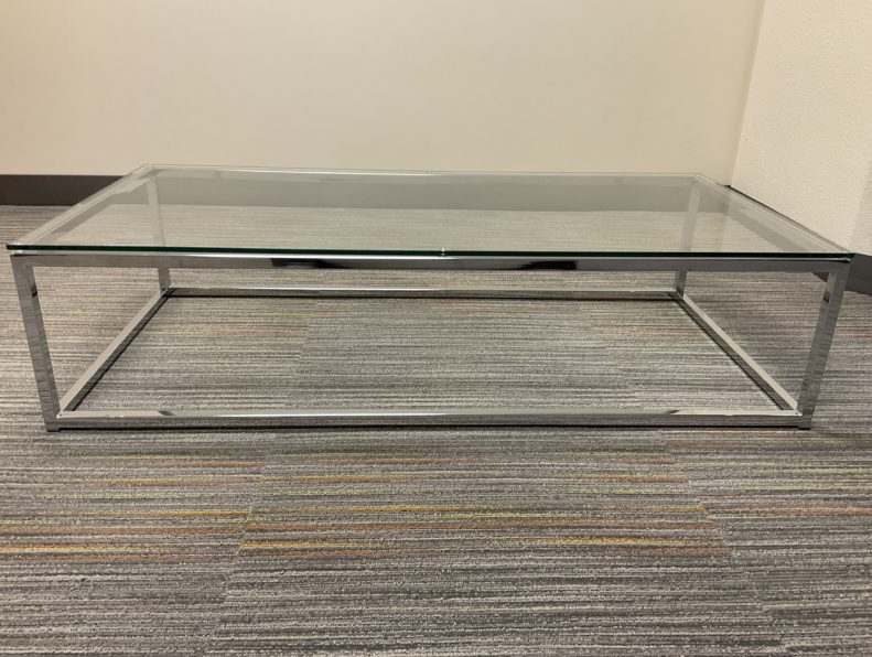 Coffee Table Open Box Frame Inset Glass Polished Metal