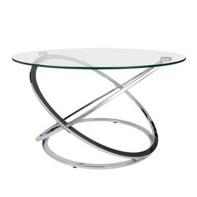 Coffee Table Orbital Base Round Tempered Glass Chrome Top