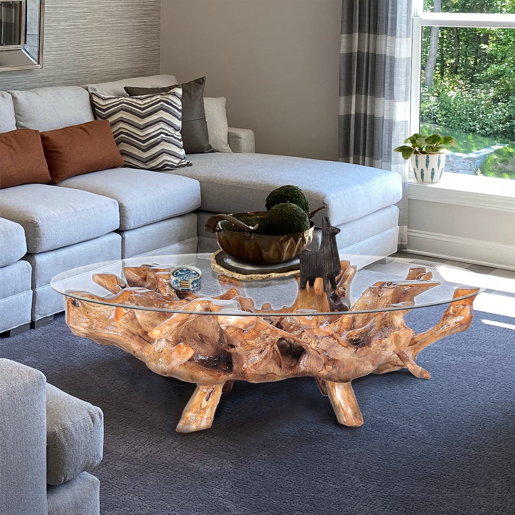 Coffee Table Organic Root Base with 63 Inch Round Glass
