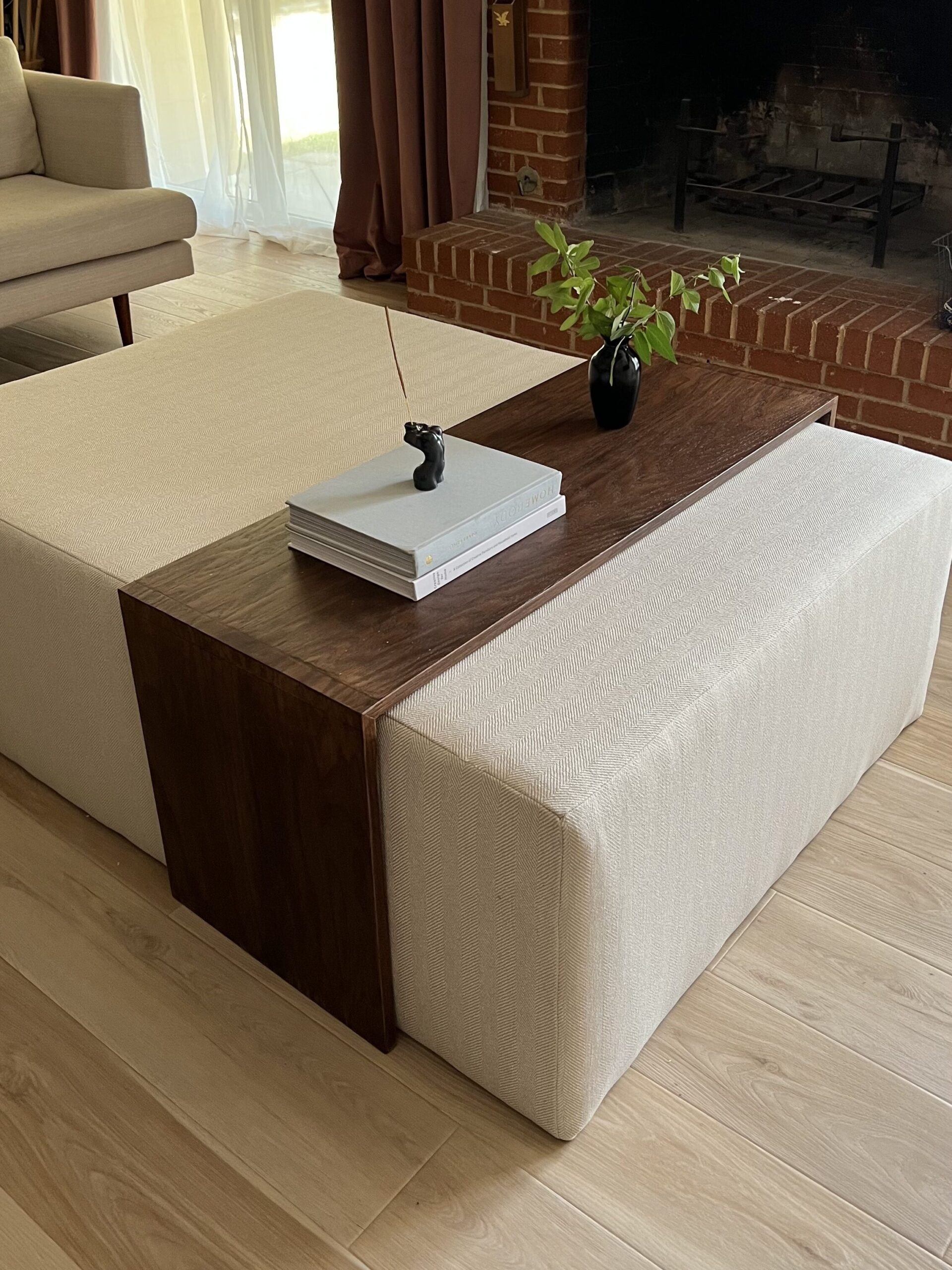 Coffee Table Ottoman: Textural Oatmeal Waterfall Design