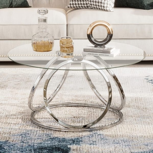 Coffee Table Polished Silver Base Ring Shaped Frames Round