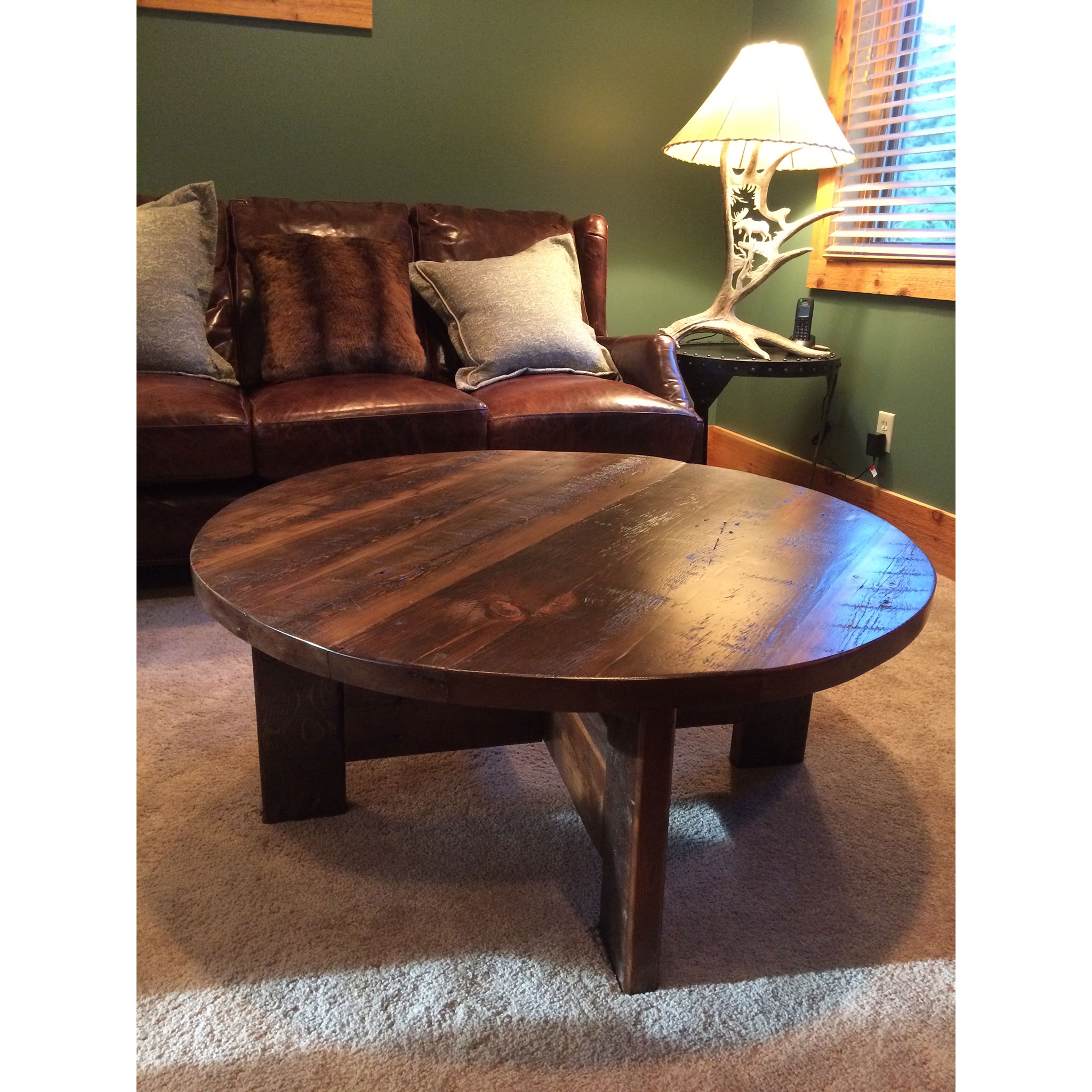 Coffee Table Reclaimed Wood with Cross Base Pedestal
