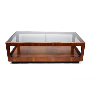 Coffee Table Rounded Cutouts Walnut Veneer Wood Frame