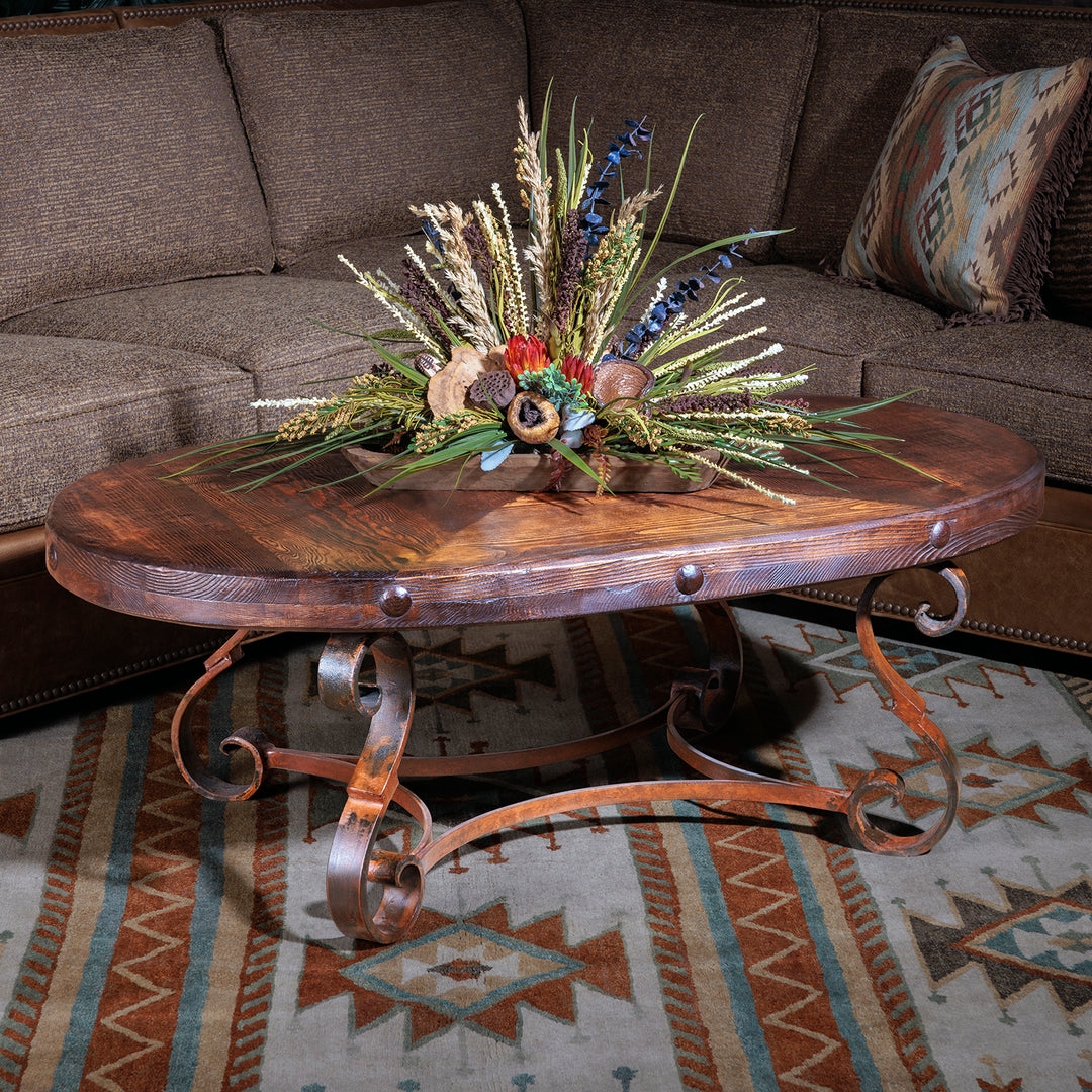 Coffee Table Scroll Base with Decorative Rivet Trim
