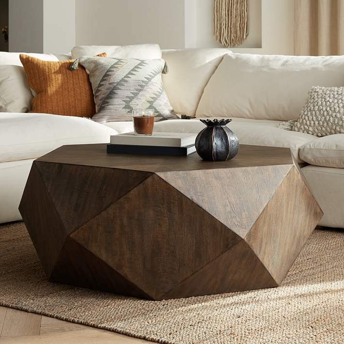 Coffee Table Sculptural Form Walnut Wood Geometric Style