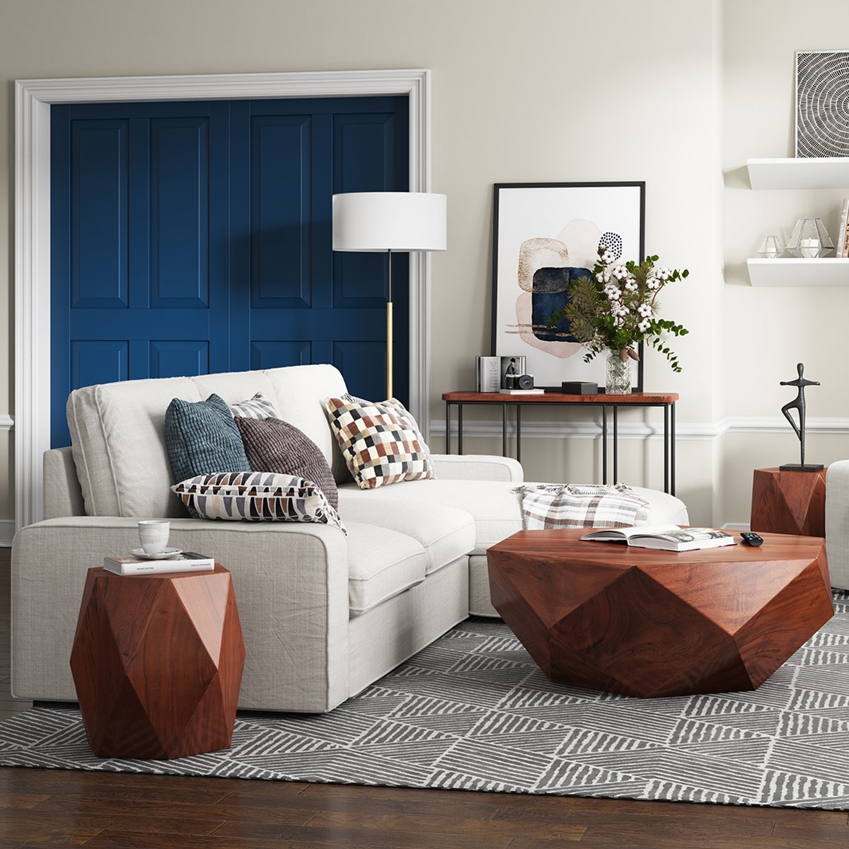 Coffee Table Set Three Piece Faceted Walnut Surfaces