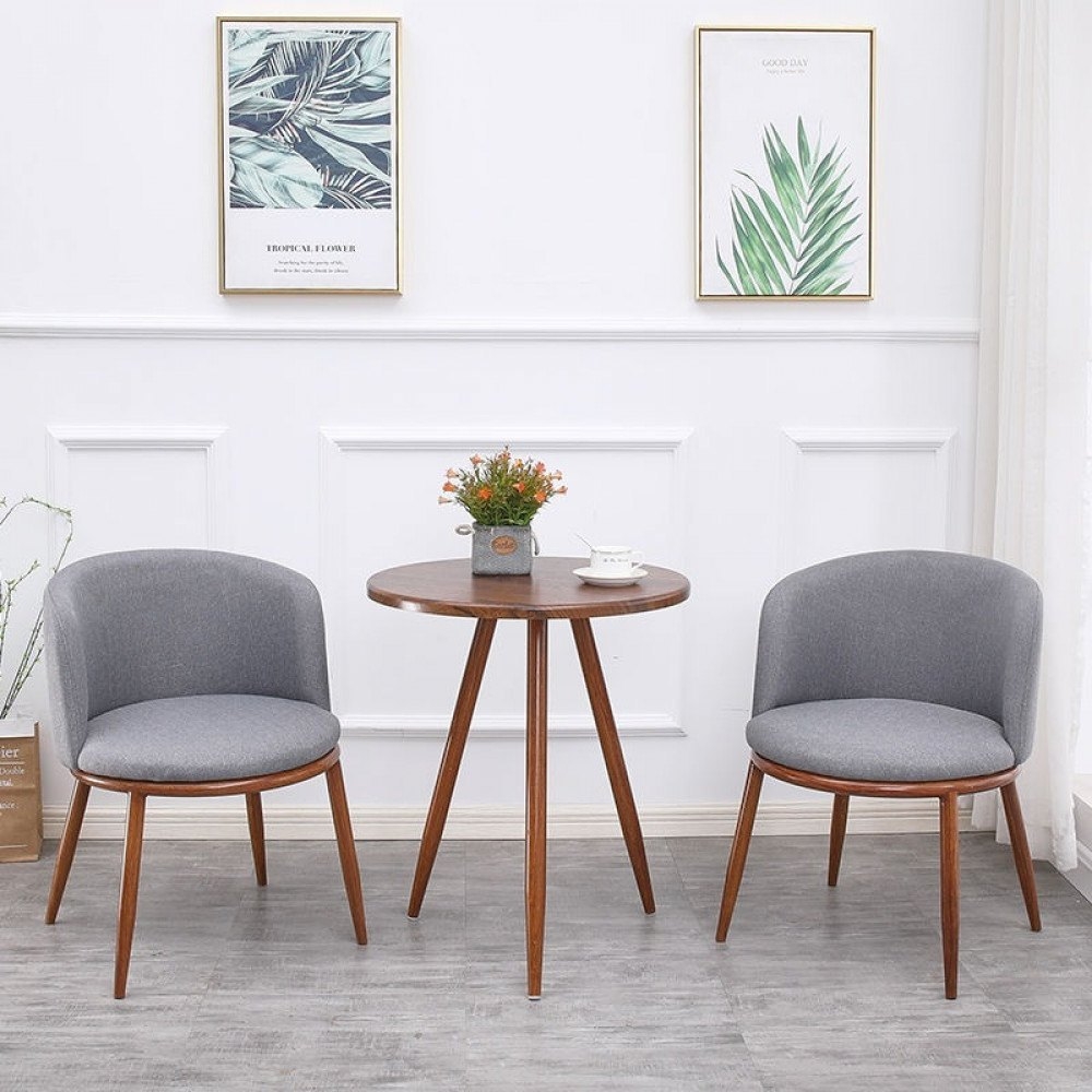 Coffee Table Set with Tapered Wood Legs and Gray Upholstered Chairs