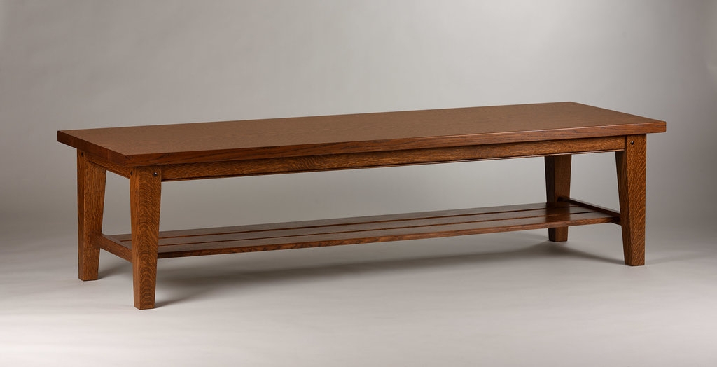 Coffee Table Slatted Lower Shelf Long Profile Wood