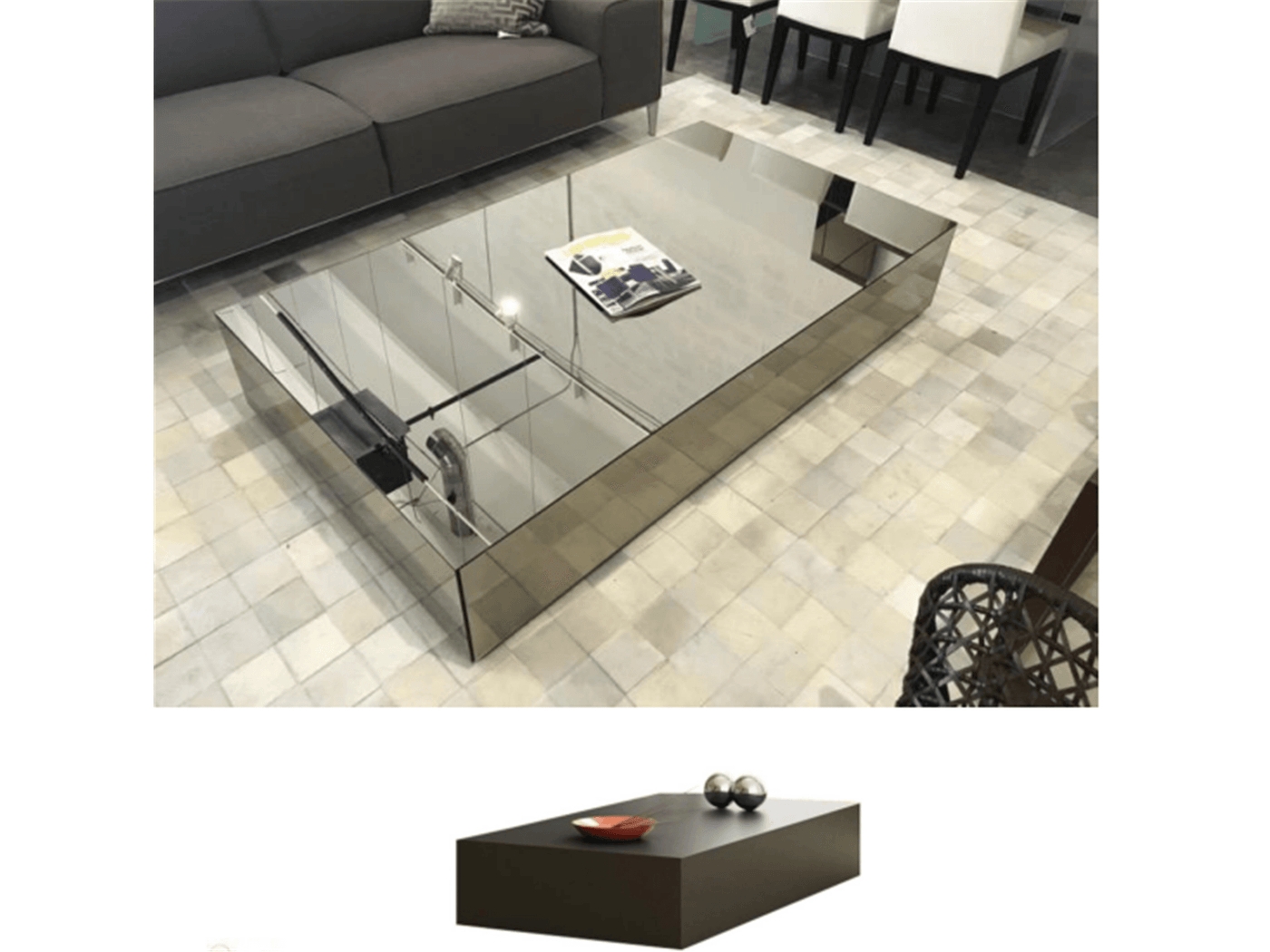 Coffee Table Smoked Mirror Finish Plinth Base Design