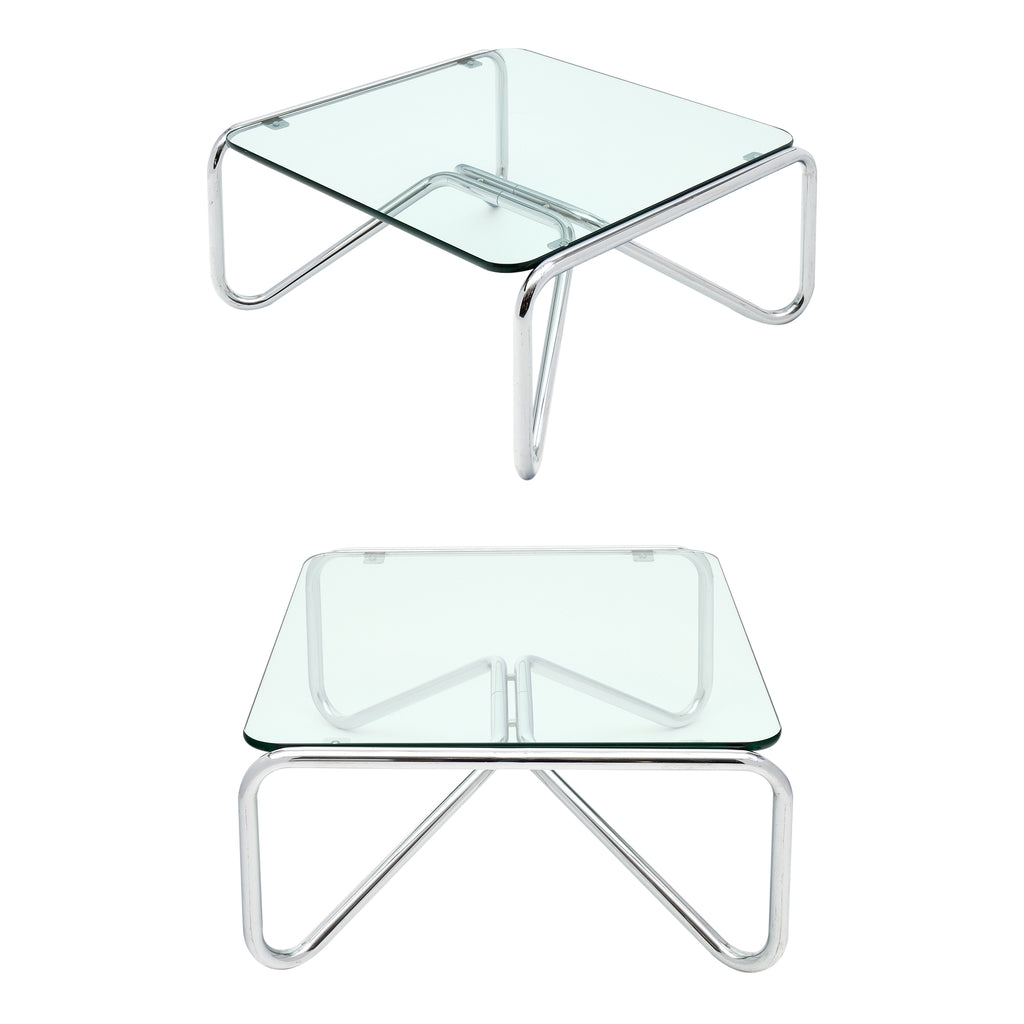 Coffee Table Square Glass Top Reflective Tubular Chrome