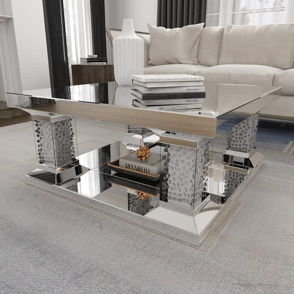 Coffee Table Square Mirrored with Crystal Embellished Legs