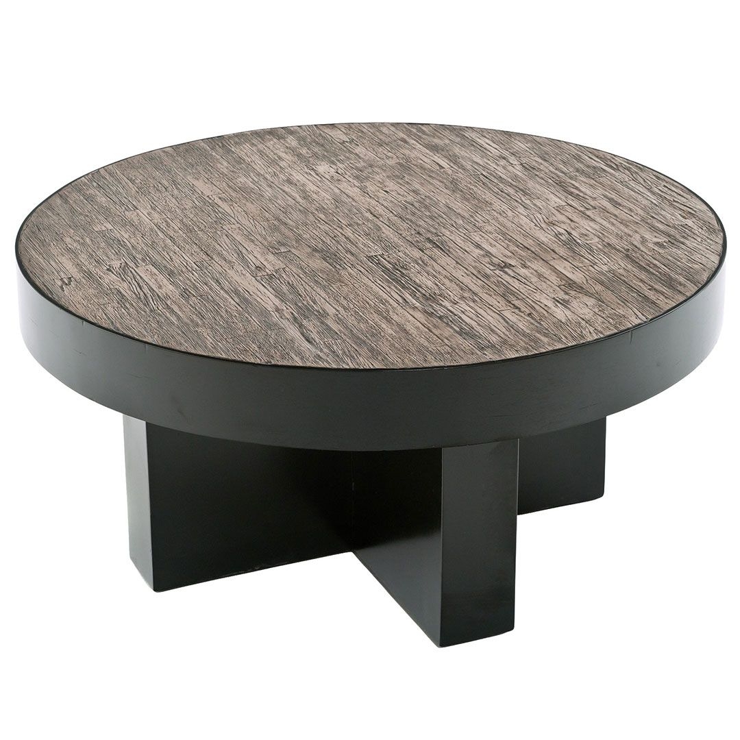 Coffee Table Thick Black Rim and Cross Pedestal Base