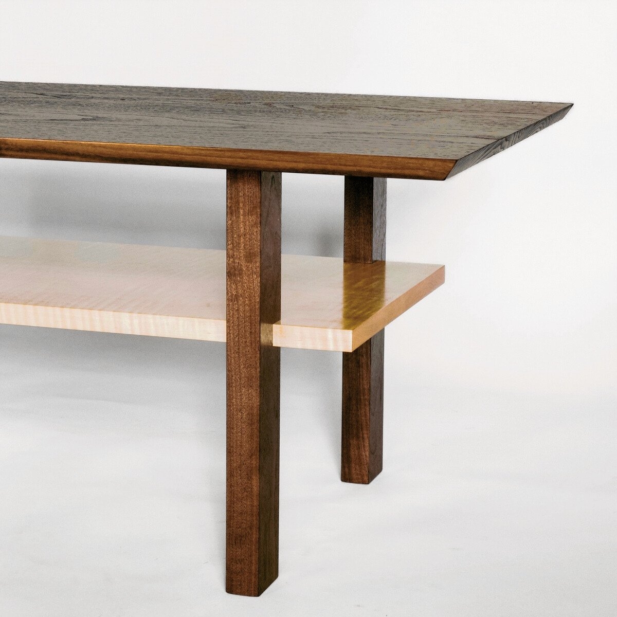 Coffee Table Tiger Maple Shelf Notched Wood Joinery