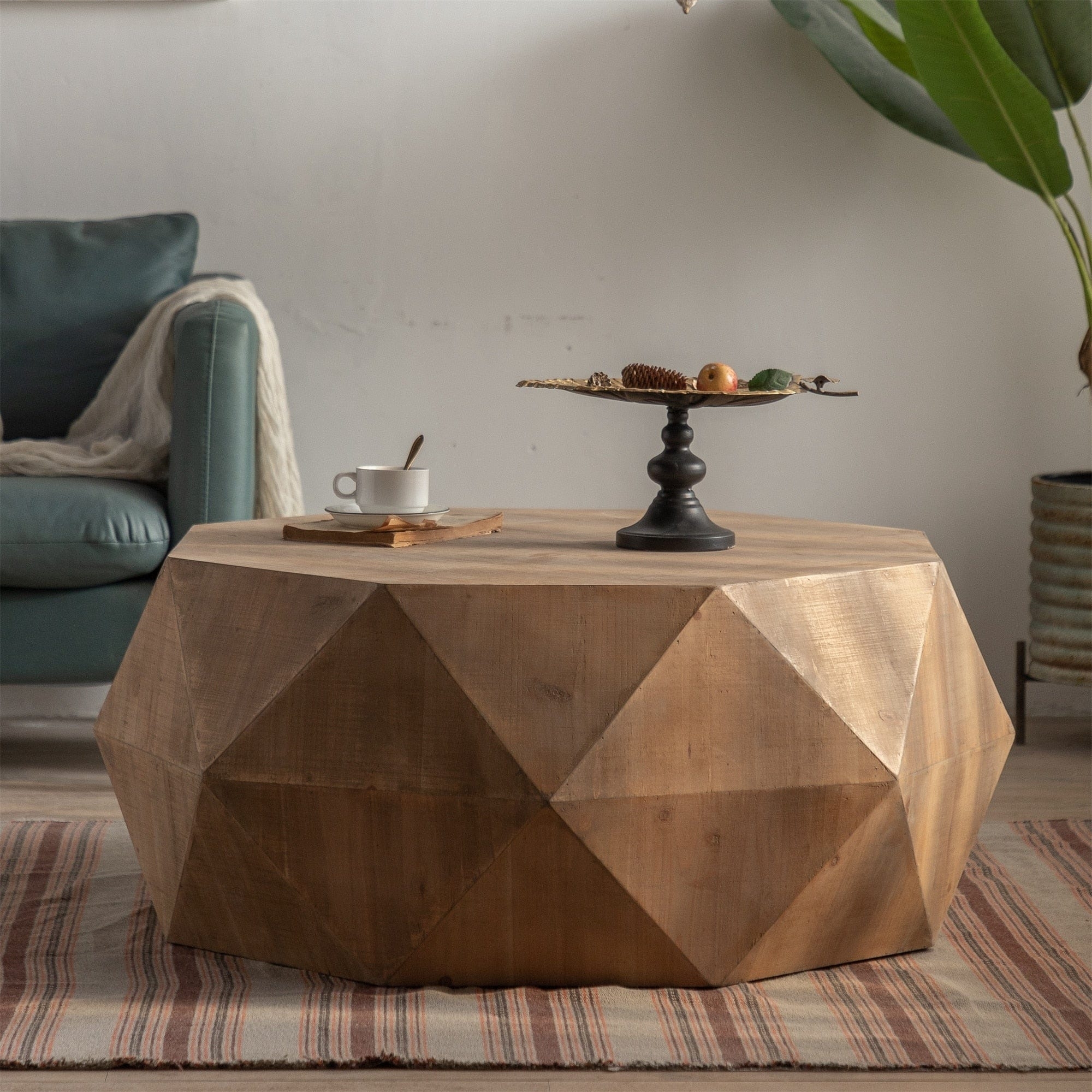 Coffee Table Triangular Planes Sculptural Drum Shape