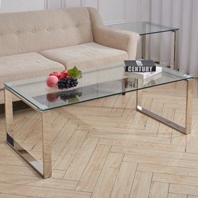 Coffee Table U Shaped Legs Tempered Glass Top Chrome Base