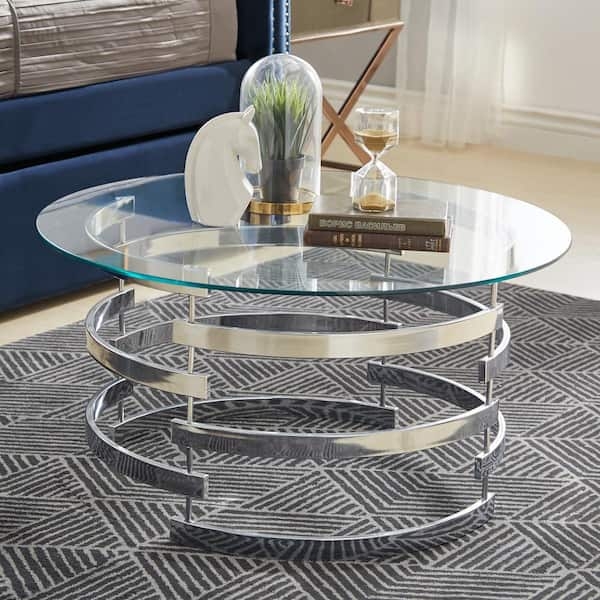 Coffee Table Vortex Base Polished Chrome Sculptural Metal