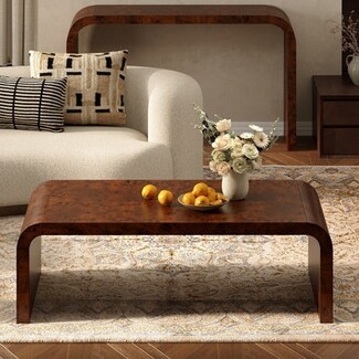 Coffee Table Waterfall Edge Burl Wood Look Curved