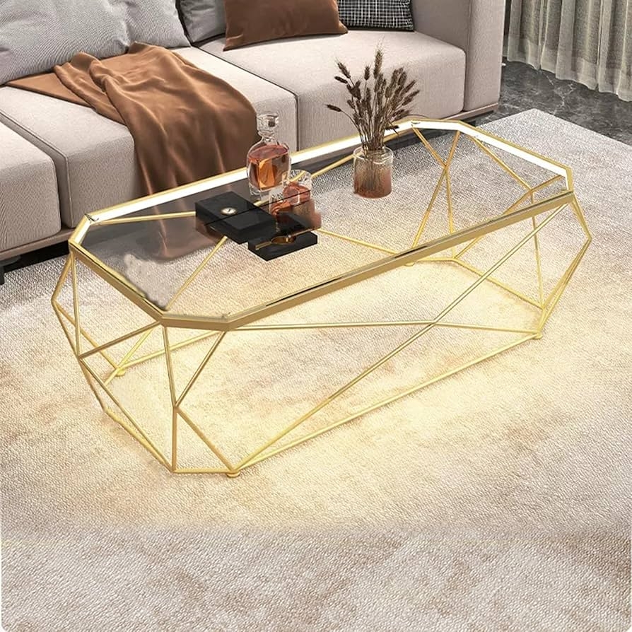 Coffee Table Wireframe Metallic Faceted Frame Glass