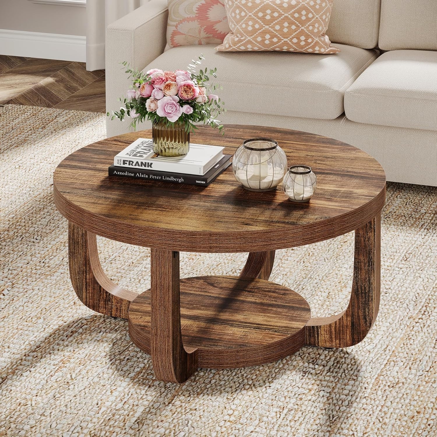 Coffee Table with 2 Tier Storage and Curved Metal Legs