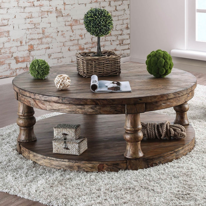 Coffee Table with Antique Finish and Two Tier Design