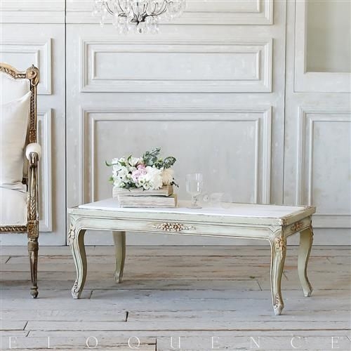 Coffee Table with Antique French Design and Distressed Sage Finish