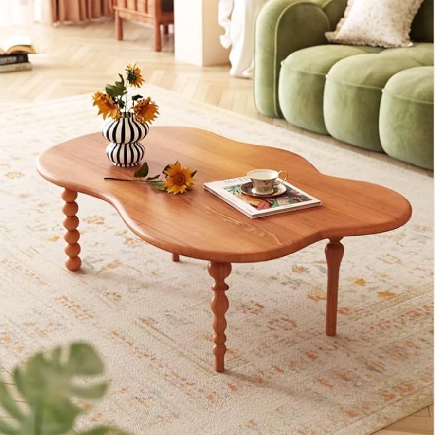 Coffee Table with Bobbin Legs and Organic Wood Cloud Shape Top