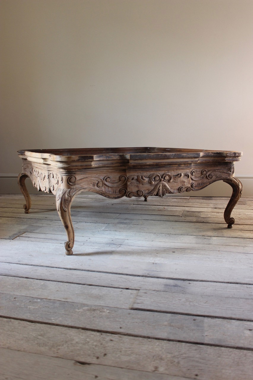Coffee Table with French Provincial Style and Carved Tray Top
