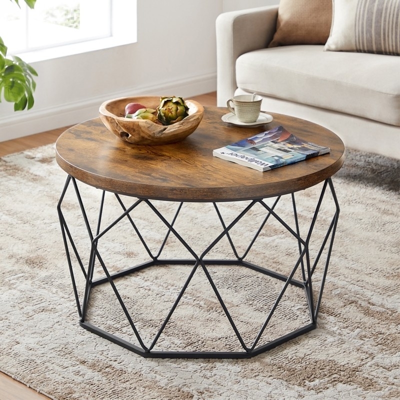 Coffee Table with Geometric Base and Hexagonal Footprint