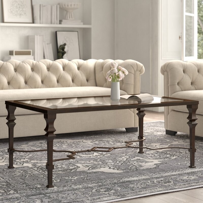 Coffee Table with Inset Glass and French Provincial Detail