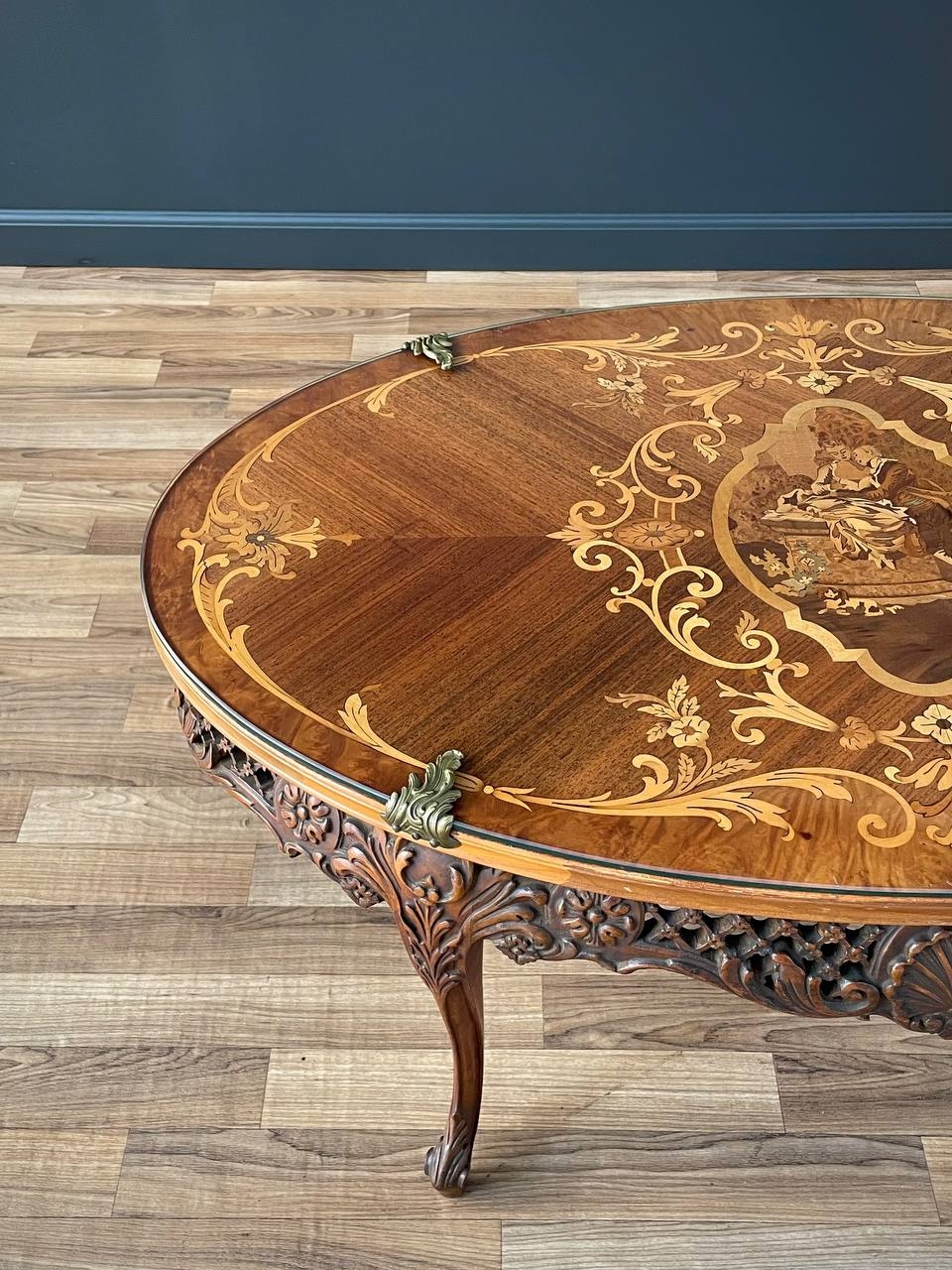 Coffee Table with Pictorial Inlay and Marquetry Wood Top