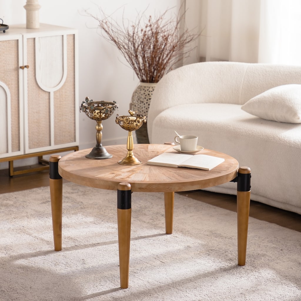 Coffee Table with Radial Parquetry and Sunburst Wood