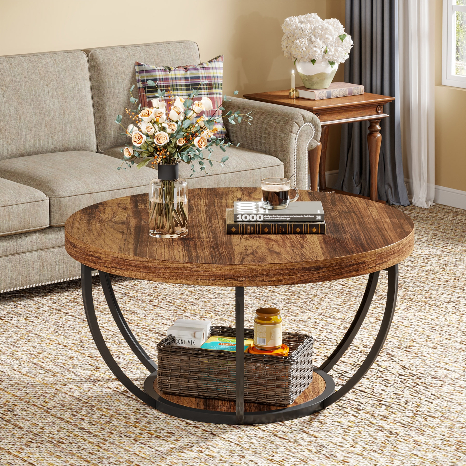 Coffee Table with Round Silhouette and Walnut Grain