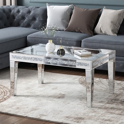 Coffee Table with Sparkling Border and Mirrored Tapered Legs