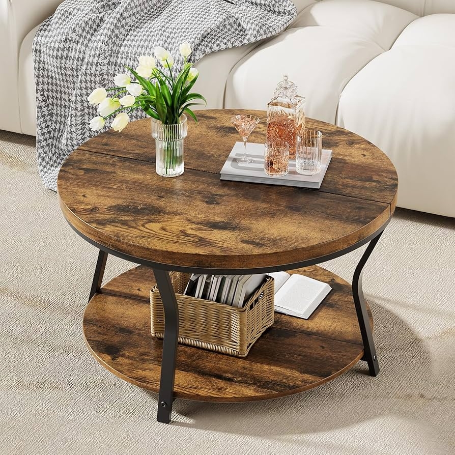 Coffee Table with Thickened Tabletop and Metal Base