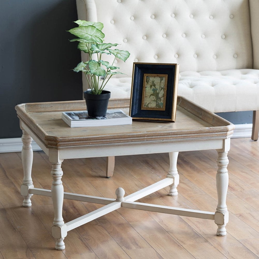 Coffee Table with Tray Top and French Country X-Stretcher