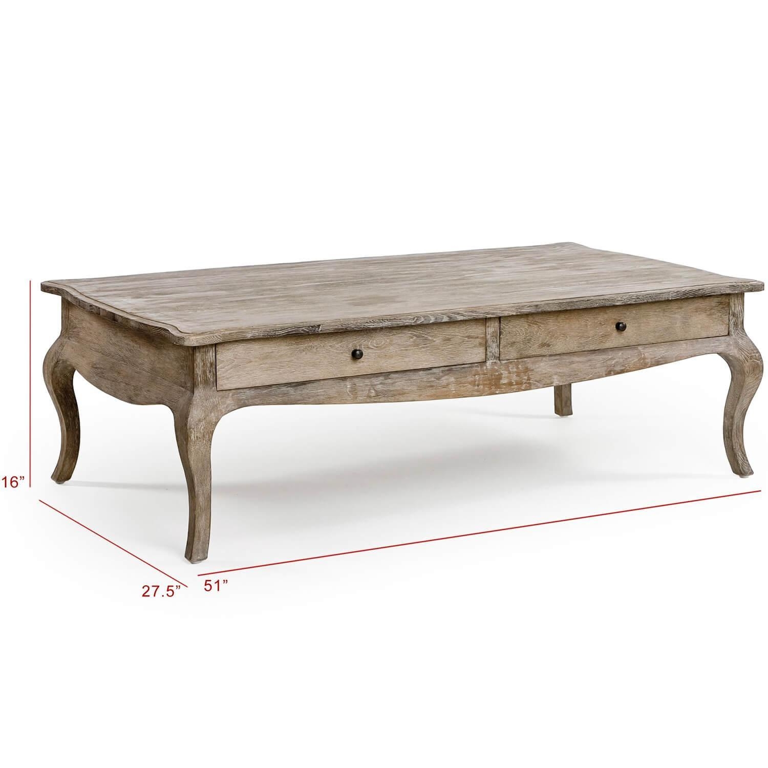 Coffee Table with Weathered French Finish and Storage Drawers