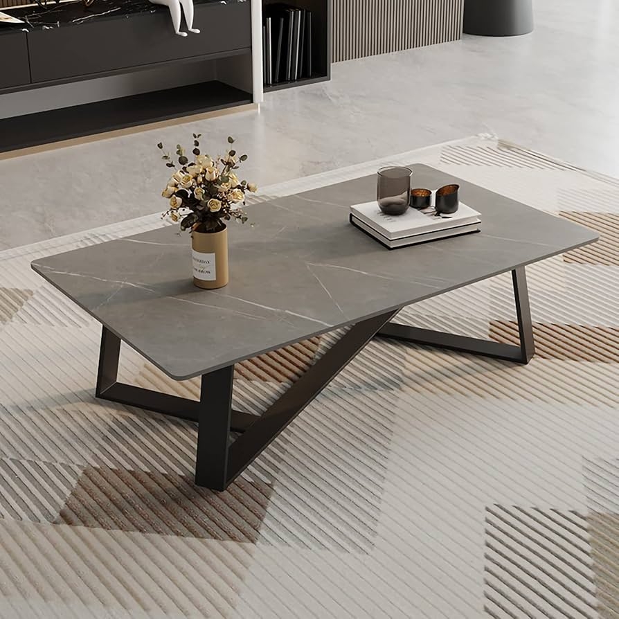 Coffee Table X Base Frame Charcoal Gray Slate Modern Look