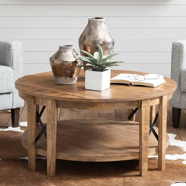 Coffee Table X Cross Braces and Two Tier Shelf Design
