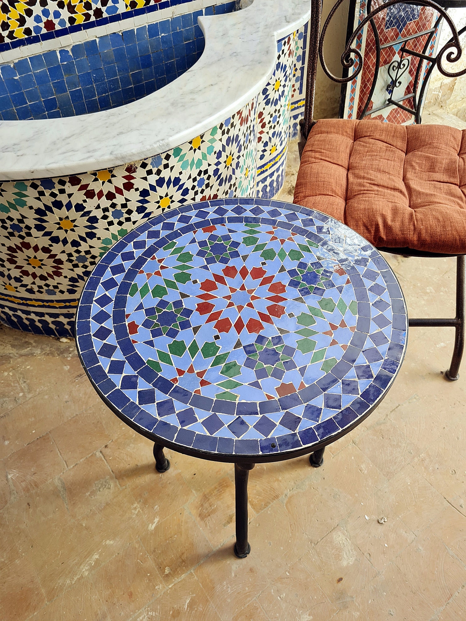 Coffee Table Zellige Mosaic Handmade Star Pattern Bistro