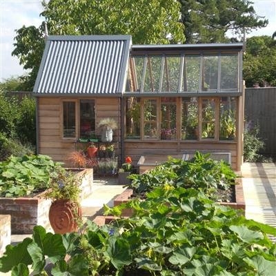 Combi Greenhouse Shed with Corrugated Roof and Wood