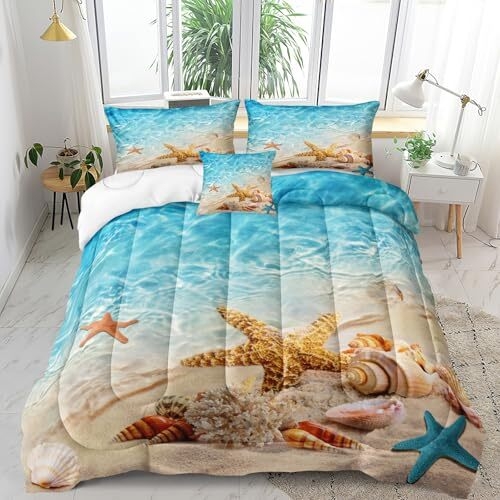 Comforter Set Aqua Water Print Photorealistic Starfish